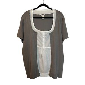 NEXX Woman Knit 75% Silk 25%Nylon 100% Woven Cotton London Fog Gray & White Top